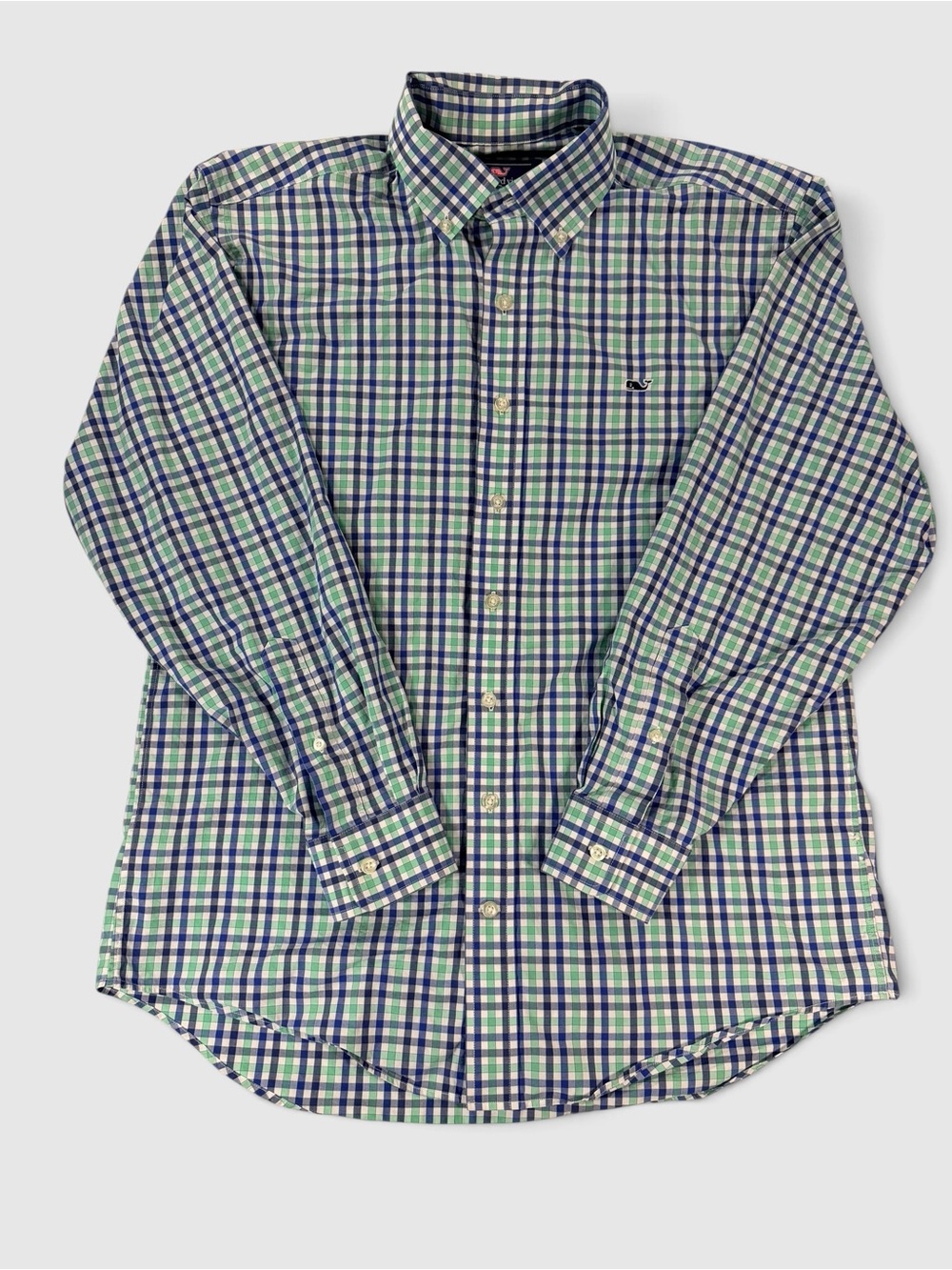 Vineyard Vines Whale Shirt Men's M Blue Green Check Button Down Like New